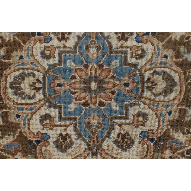 Traditional Mashad Vintage Persian Rug Handmade Orange Wool Carpet - 9'4" x 13'3"