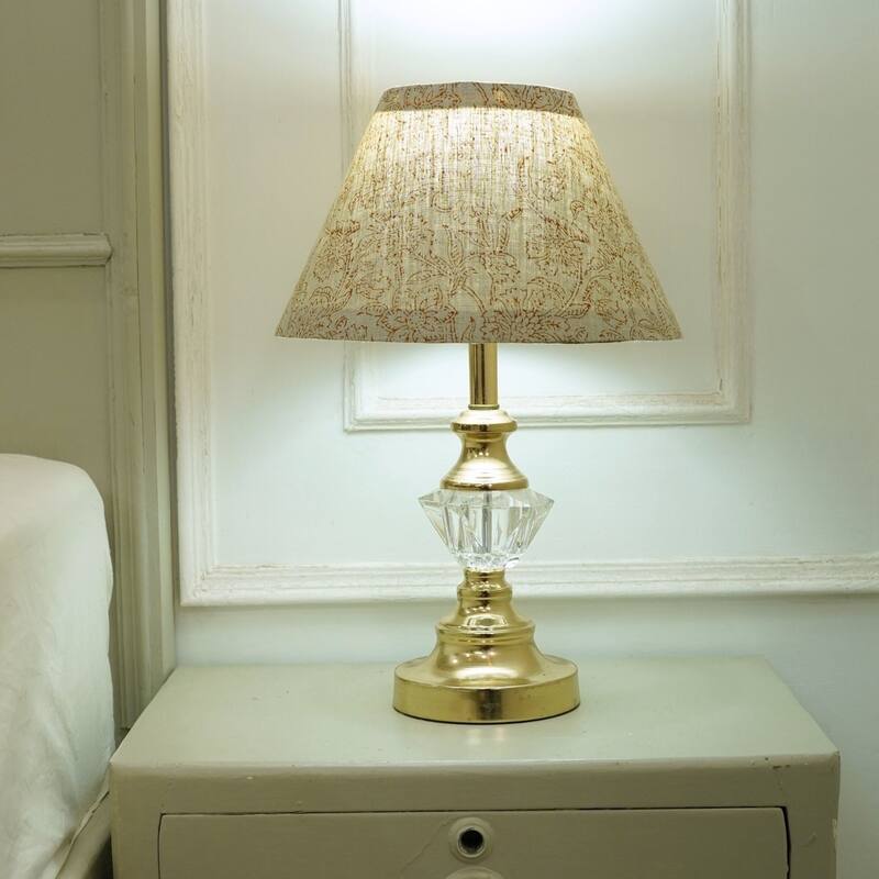 Fabdivine Jarul Handmade Brown Indian Pure Linen Block Print Lampshade - Minimal Boho Table Lamp, Farmhouse Decorative Lighting