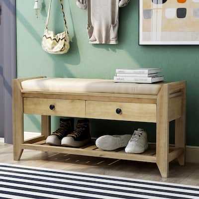 Multipurpose Storage Shoe Bench with Cushioned Seat and Drawers