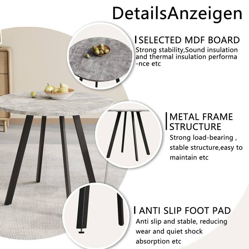 Round Dining Table with Cement Texture Top and Triangular Iron Bracket