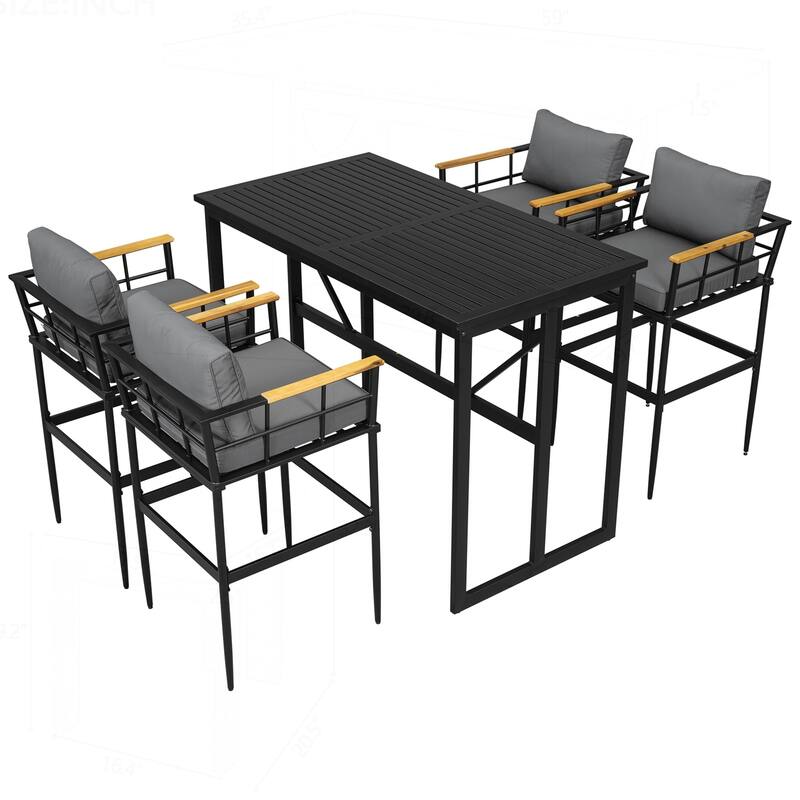 Outstanding Iron Outdoor Dining Set with Acacia Armrests