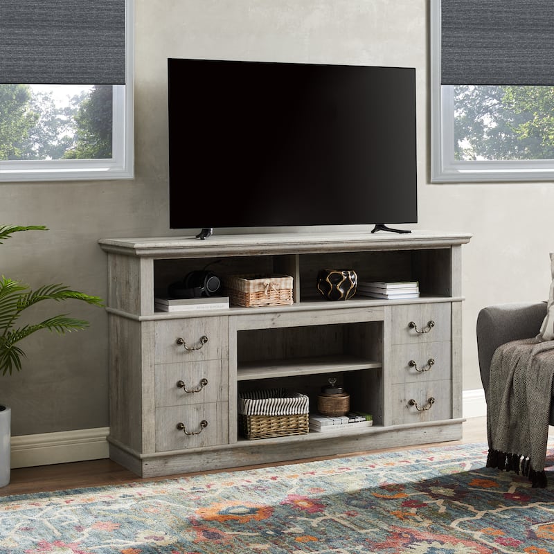 Farmhouse TV Stand with 2 Cabinets, 6 Drawers and Cable Management for Living Room Bedroom and Office
