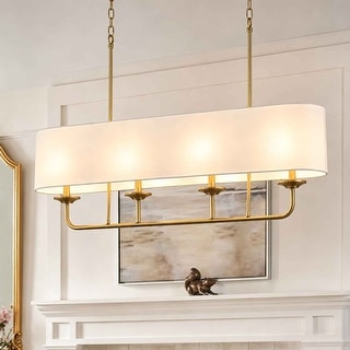 Rennnsan 4-Light Mid-Century Modern Gold Linear Fabric Shade Pendant Light for Kitchen Island/Dining Room