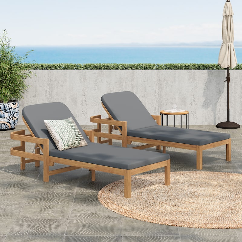 Christopher Knight Home- Cart Outdoor Acacia Wood Adjustable Chaise Lounge (Set of 2) - Light Teak+Dark Grey