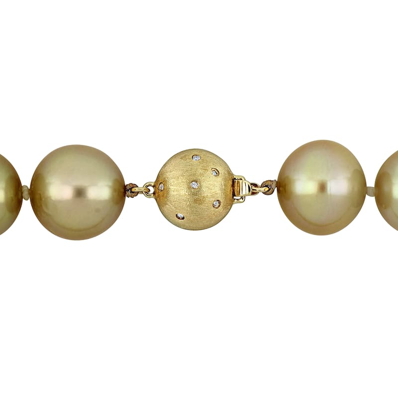 Miadora 14-17mm Cutlured Golden South Sea Pearl Graduated Diamond Accents Necklace in 18k White Gold