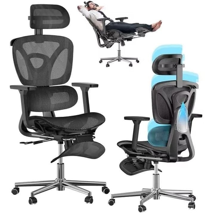 EROMMY Ergonomic Heated Massage Office Chair with Lumbar Support, Reclining Backrest, 2/4/6-Point Massage - BreathPro