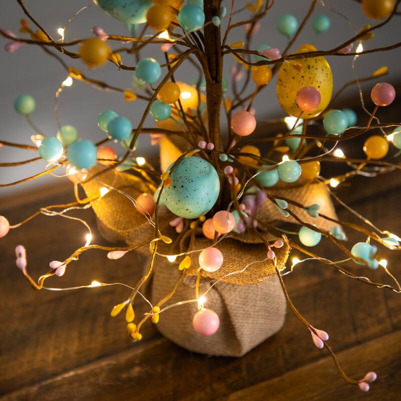 18-in Pre-Lit Easter Egg Twig Tree with 30 LED Lights - Set of 2