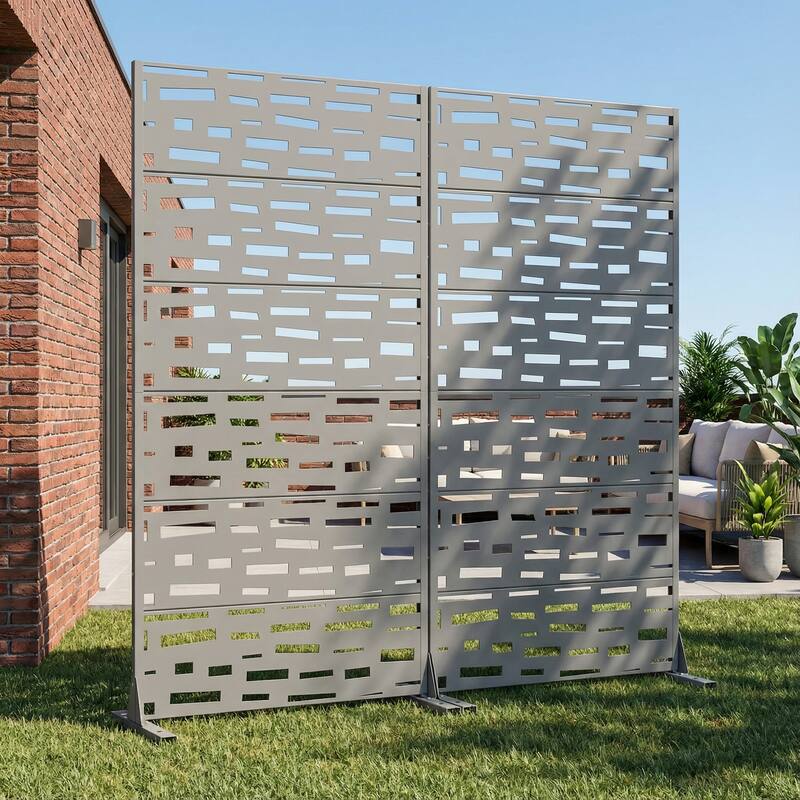 Outdoor Metal Privacy Screen Fence Panel Set of 2