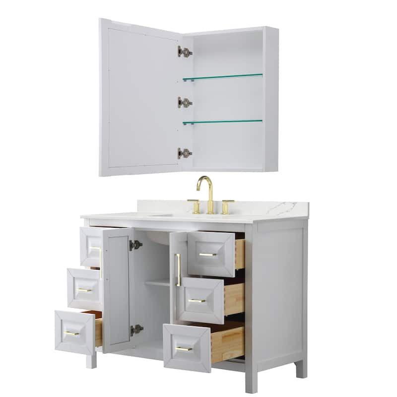Daria 48-inch Single Vanity, 3 Hole Quartz Top, Med Cabinet