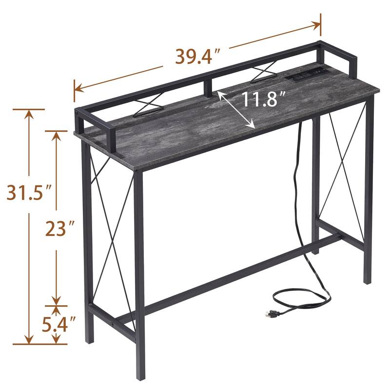 Javlergo Extra Long Console/Sofa Table with Charging Station&Power Outlet, Charcoal Grey