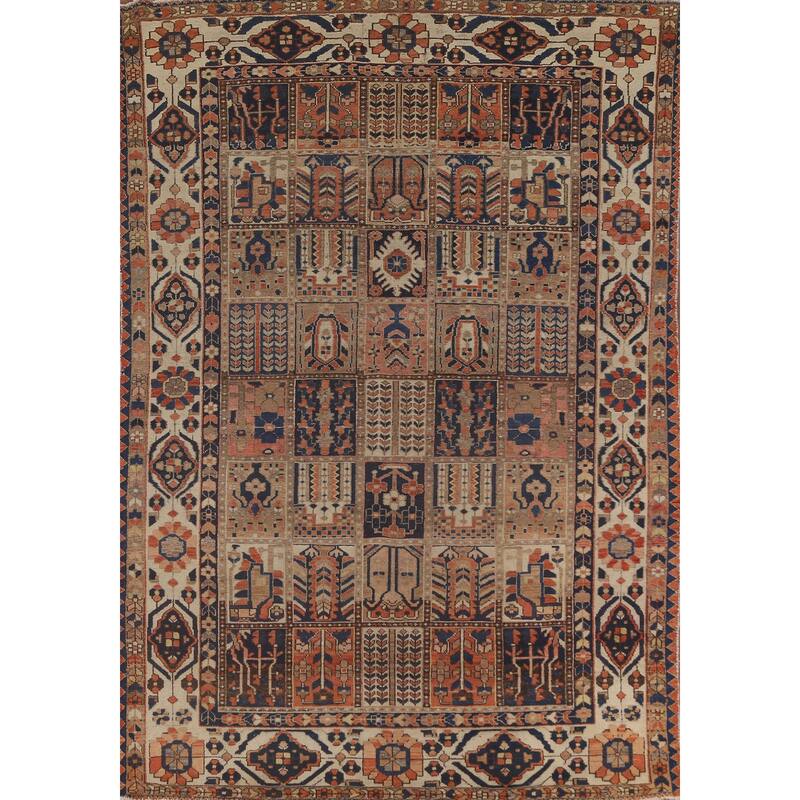 Bakhtiari Persian Vintage Rug Handmade Geometric Wool Carpet - 7'1"x 10'2"