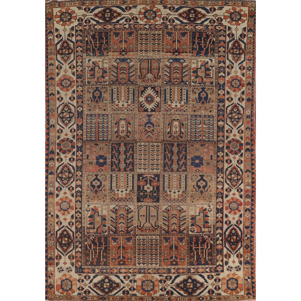 Bakhtiari Persian Vintage Rug Handmade Geometric Wool Carpet - 7'1"x 10'2"