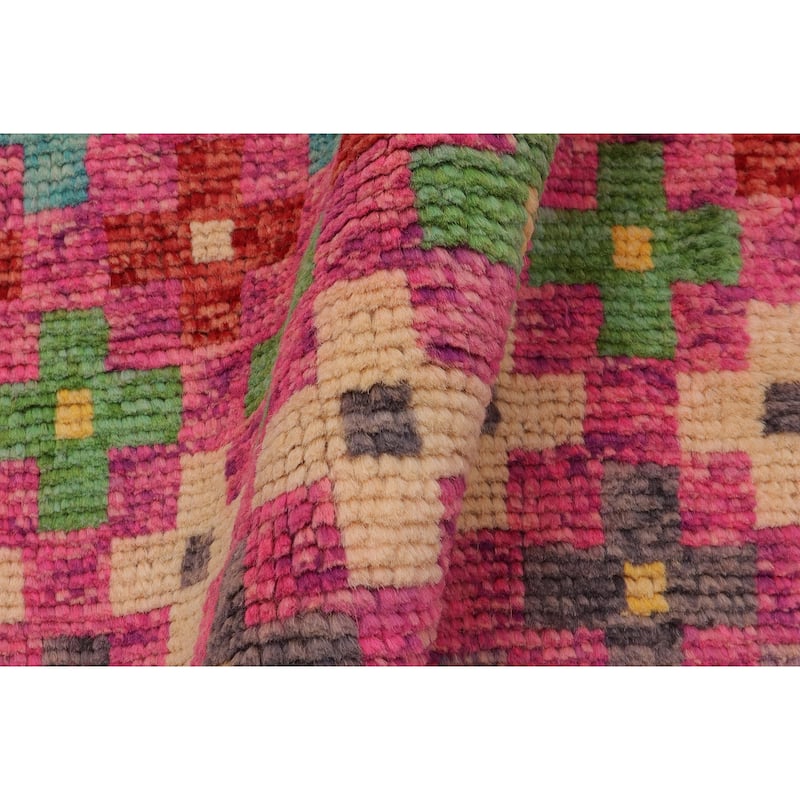 Modern Balochi Espinoza Pink/Orange Hand Knotted Wool Rug - 3'4'' x 4'10''