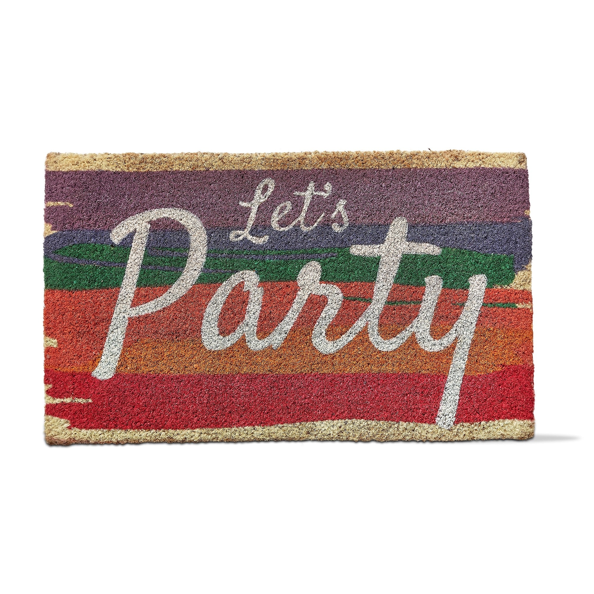 1'6" x 2'6" Rainbow Colored Lets Party Sentiment Rectangle Indoor and Outdoor Coir Door Welcome Mat Multicolored