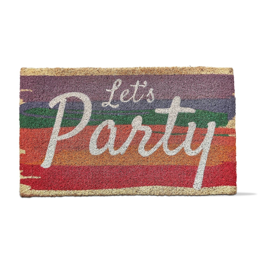 1'6" x 2'6" Rainbow Colored Lets Party Sentiment Rectangle Indoor and Outdoor Coir Door Welcome Mat Multicolored