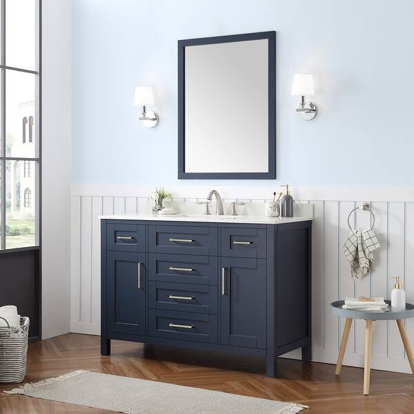 slide 2 of 12, OVE Decors Tahoe 48 in. Midnight Blue Single Sink Vanity with White Cultured Marble Top and Mirror