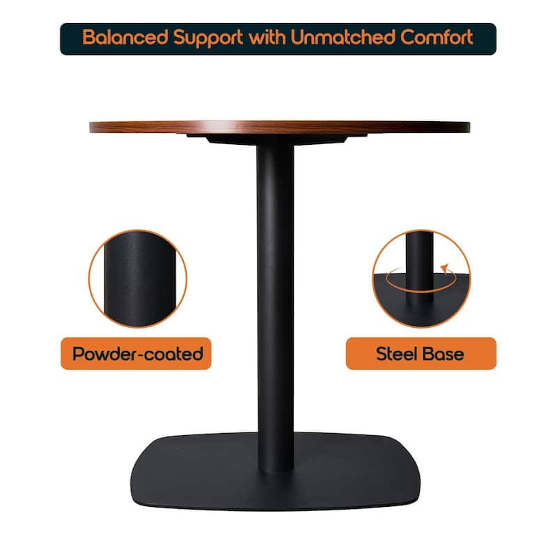 Vail Round Dining Table with 27 in. MDF Tabletop in Black Stainless Steel Square Base Accent Kitchen Table