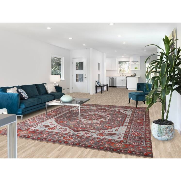 Animal Pictorial Heriz Serapi Oriental Area Rug Handmade Wool Carpet - 7'10" x 9'8"