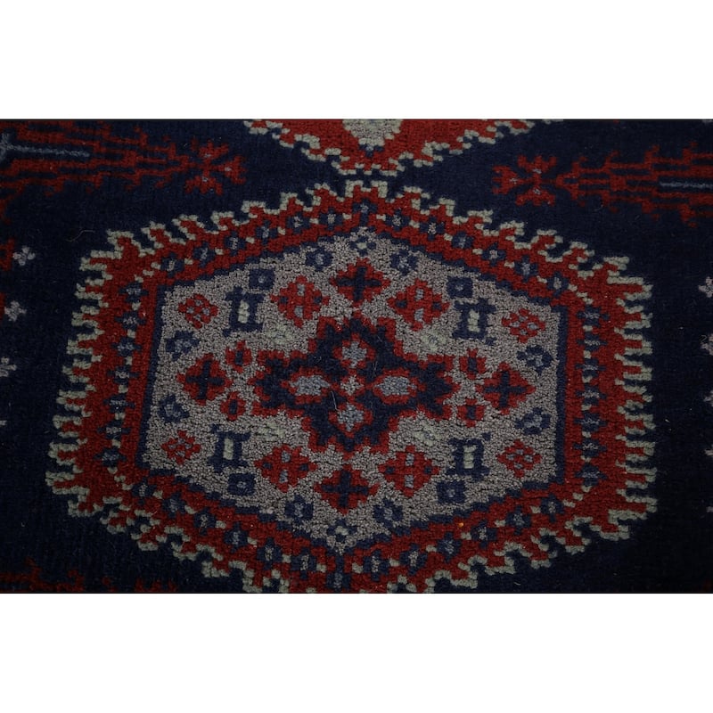Blue Geometric Viss Oriental Runner Rug Handmade Wool Carpet - 2'7"x 11'10"
