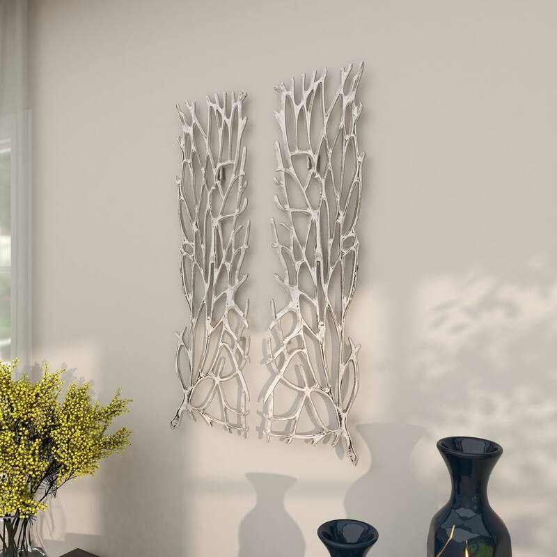 Silver Aluminum Metal Inspired Coral Wall Decor (Set of 2) - Silver or Gold