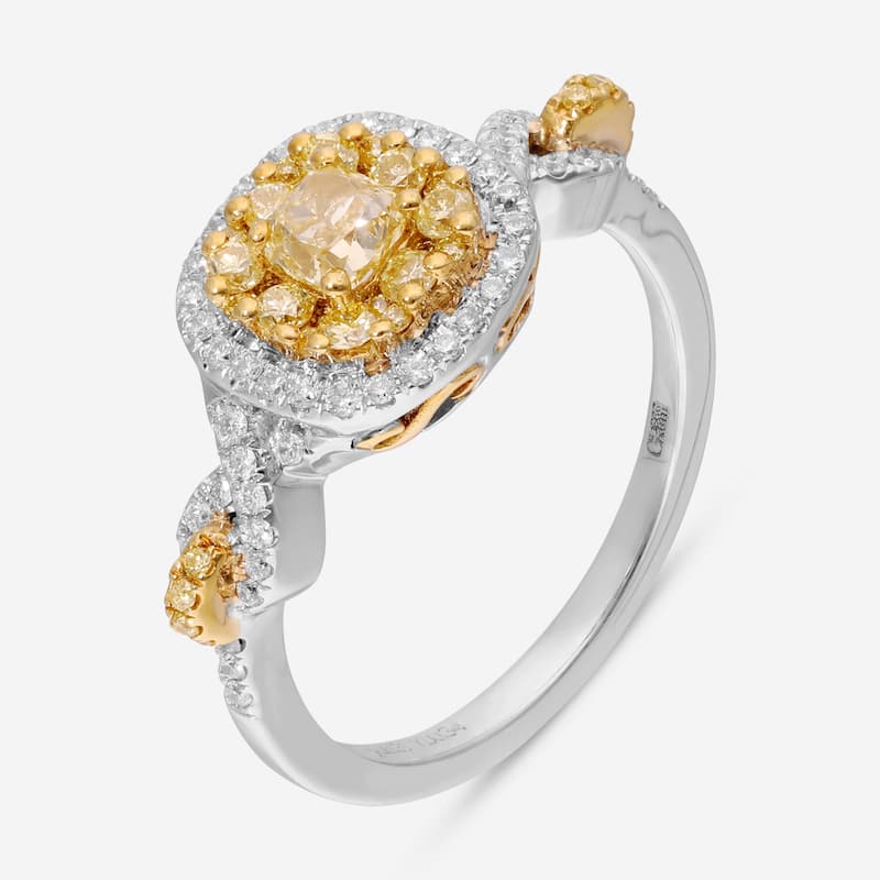 Gregg Ruth 18K Gold, Fancy Yellow Diamond and White Diamond Engagement Ring Sz. 6.5