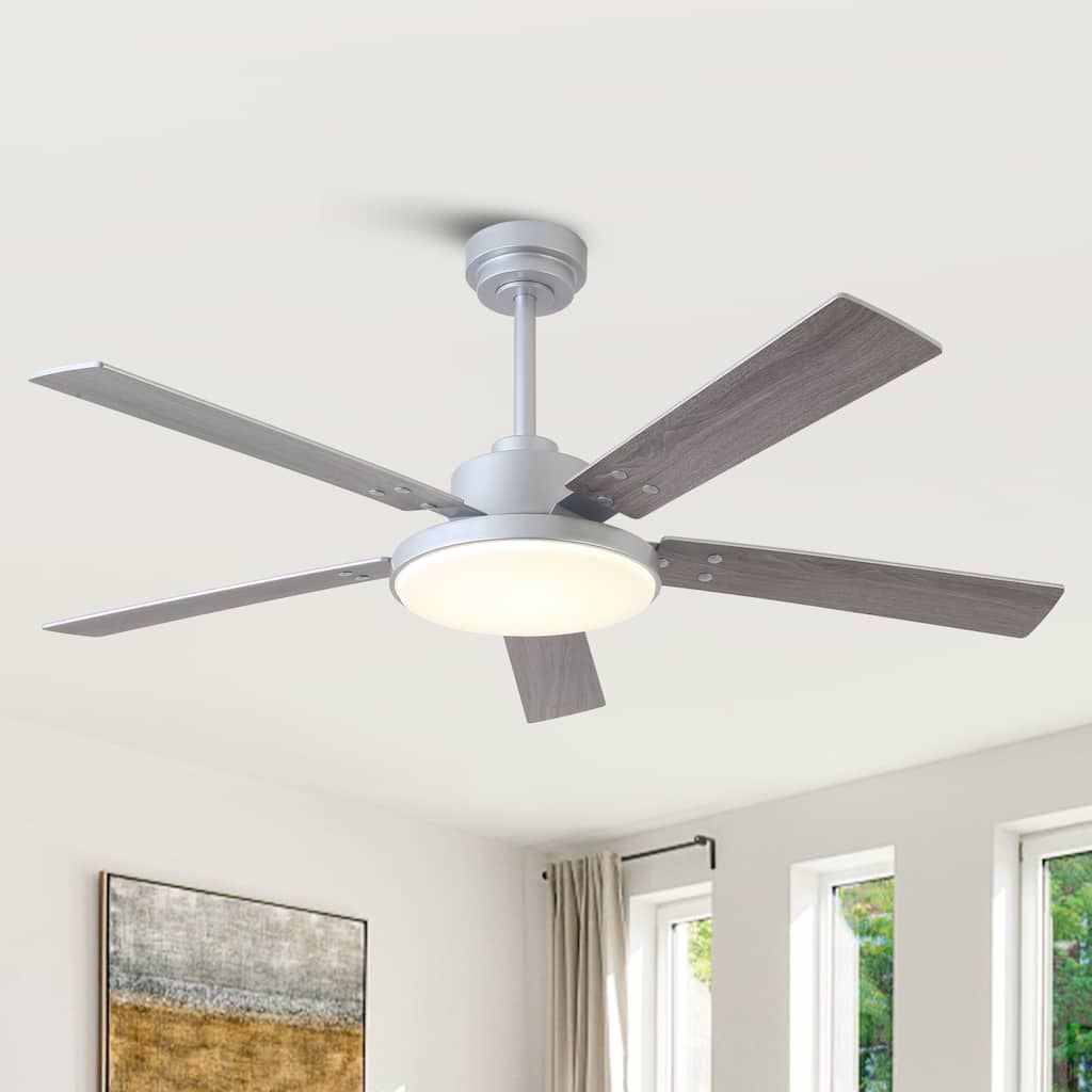 Vaczon 52" Modern Silver Reversible 5-Blade Dimmable LED Smart Ceiling Fan with APP Control