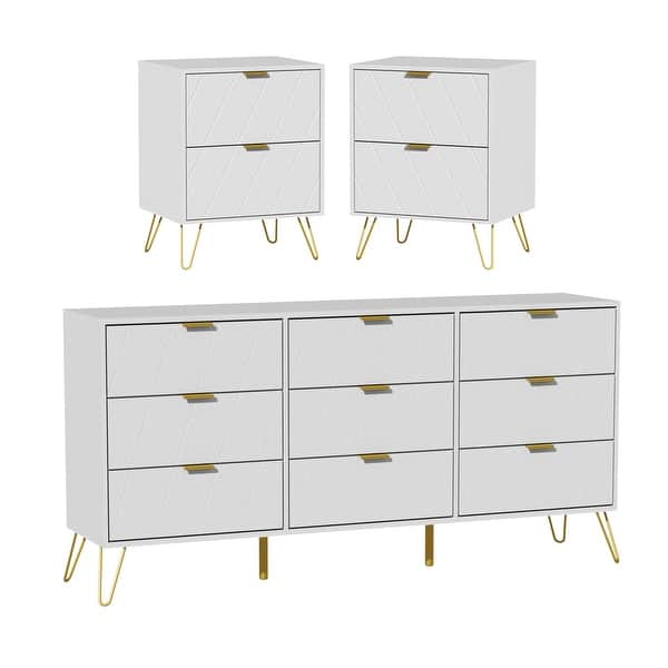 slide 2 of 5, 9 Drawer Dresser and Night Stand Sets for Bedroom Set of 2 White