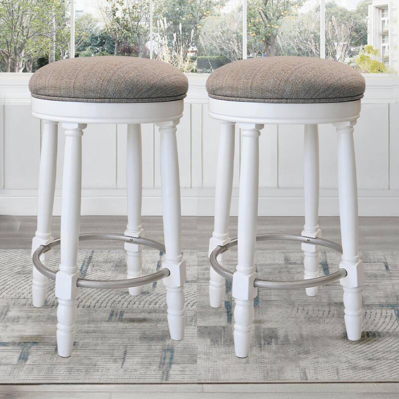 Bar Stools Set of 2, 26" Counter Height, 360° Swivel Wooden Barstool with Fabric Upholstered Seat