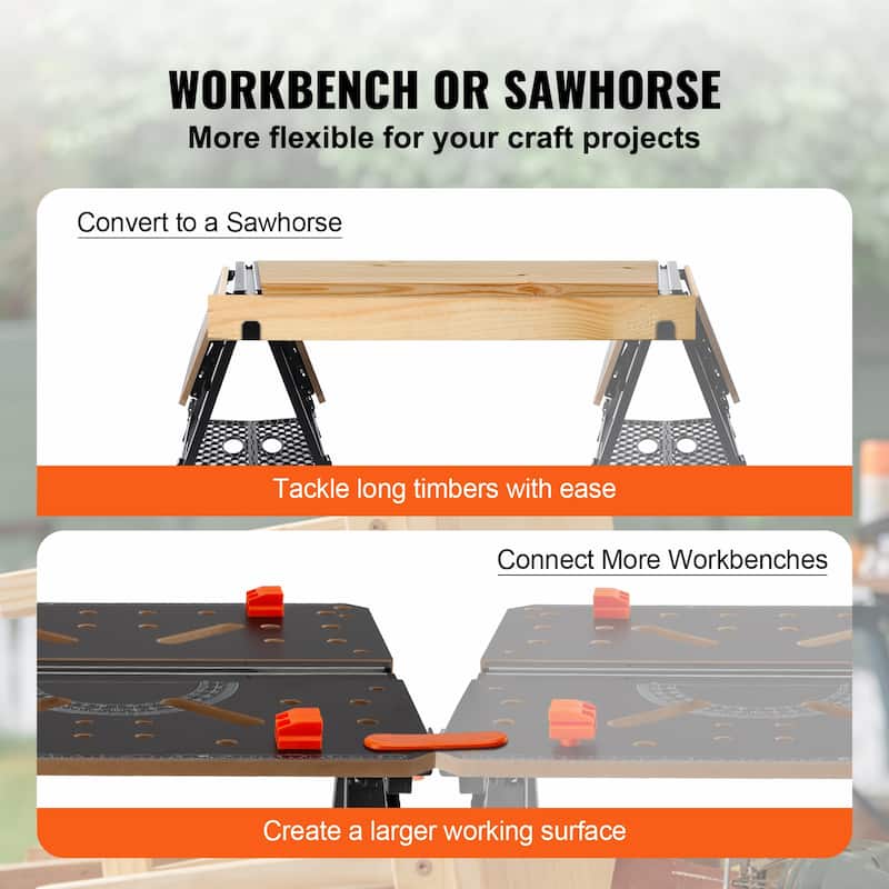 UIMOSO Convertible Workstation, Dual-Function as Sawhorse/Workbench, Supports up to 1000 lbs, 7 Height Options