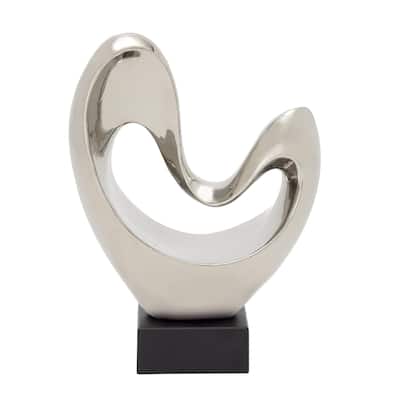 Polystone Abstract Heart Decorative Sculpture with Black Base - Silver, Copper - Roche River Decor
