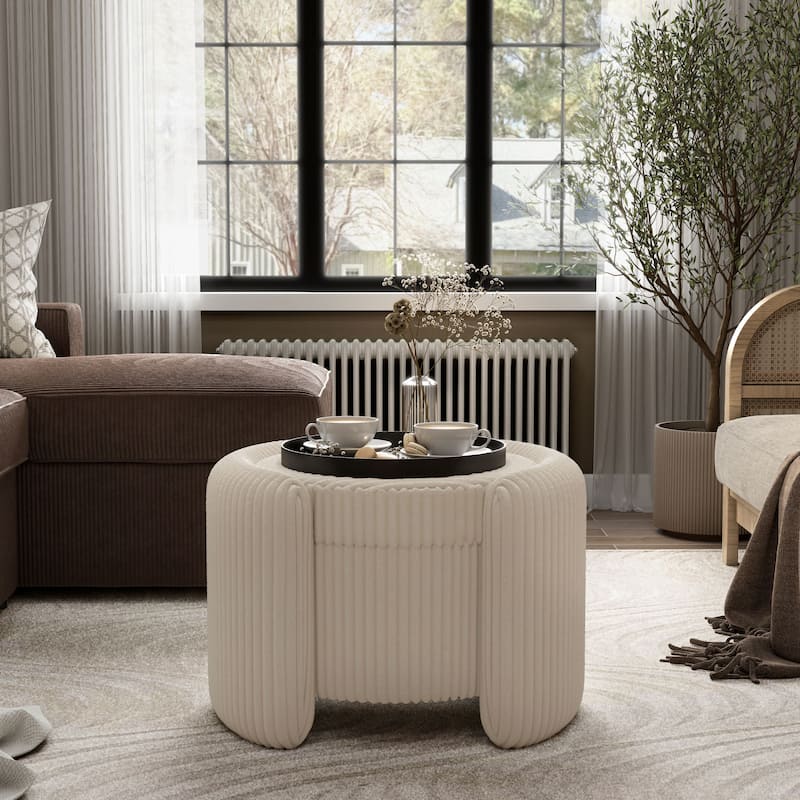Furniture of America Elyndra 25-inch Round Chenille Storage Ottoman with Flip Top