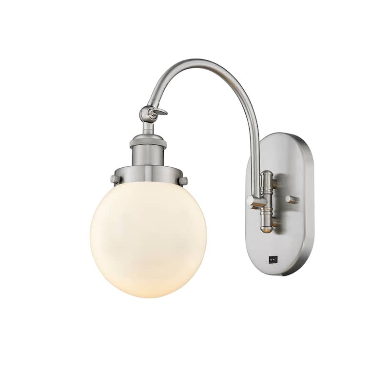 Innovations Lighting 918-1W-13-6 Beacon Sconce Beacon 13" Tall Wall - Brushed Satin Nickel / Matte White