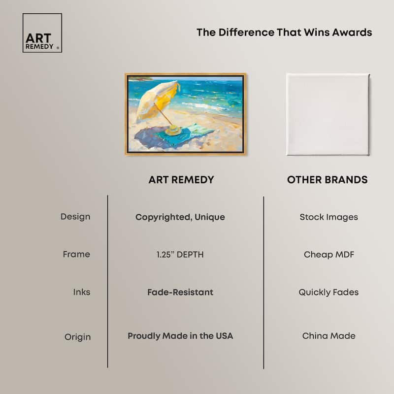 Art Remedy Morning Beach View Framed Colorful Coastal 1 Piece Canvas Wall Art