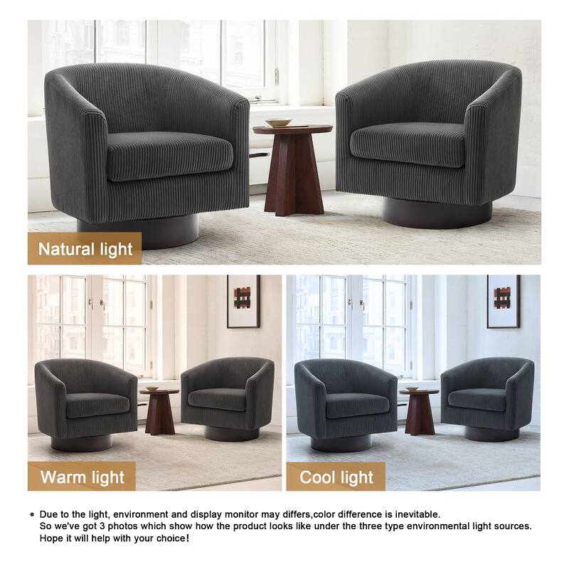 2 Set 360° Swivel Corduroy Accent Chairs Barrel Armchairs