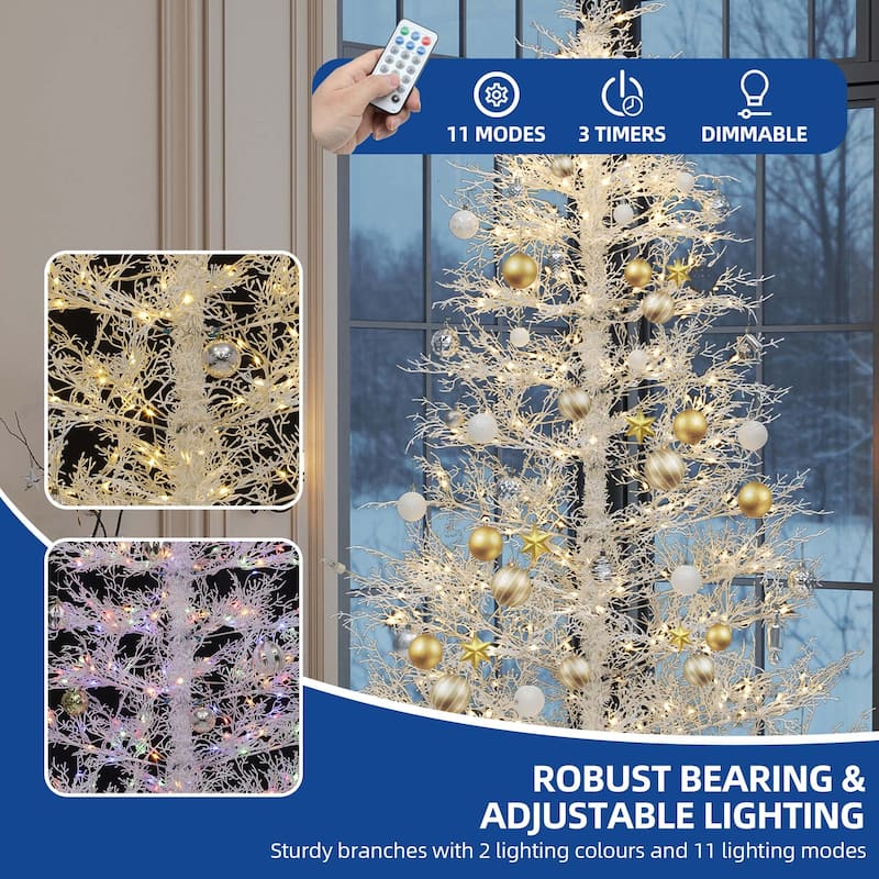 6 /7.5 FT Prelit White Artificial Birch Christmas Tree with Remote