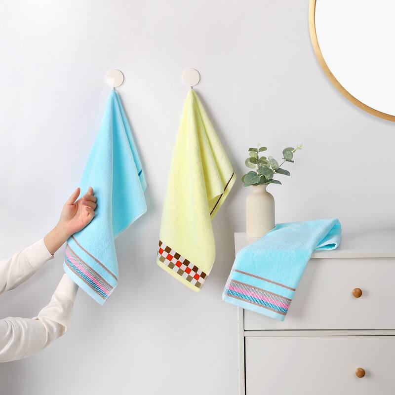 Hand Towels for Bathroom Cotton Striped Pattern Absorbent Soft Decorative Hands Face Towel - Blue - 4 Pack