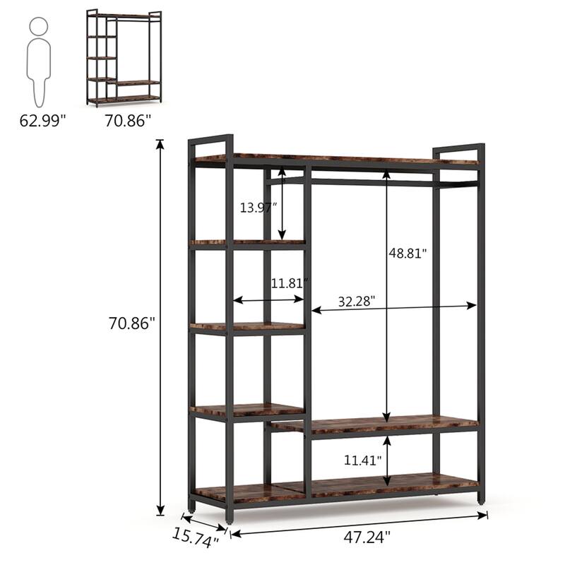 Black/ White Modern Clothes Garment Rack,Metal and Wood Closet Rack Closet Organizer System with Hanging Rod and Shelf