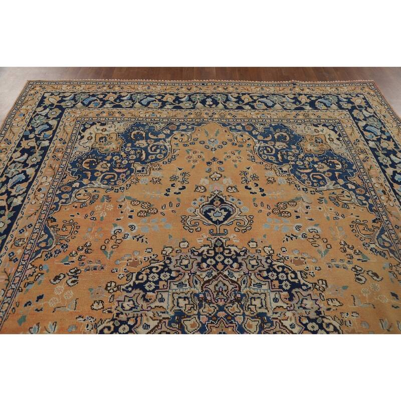 Mashad Vintage Persian Area Rug Handmade Orange Wool Carpet - 7'11" x 11'0"