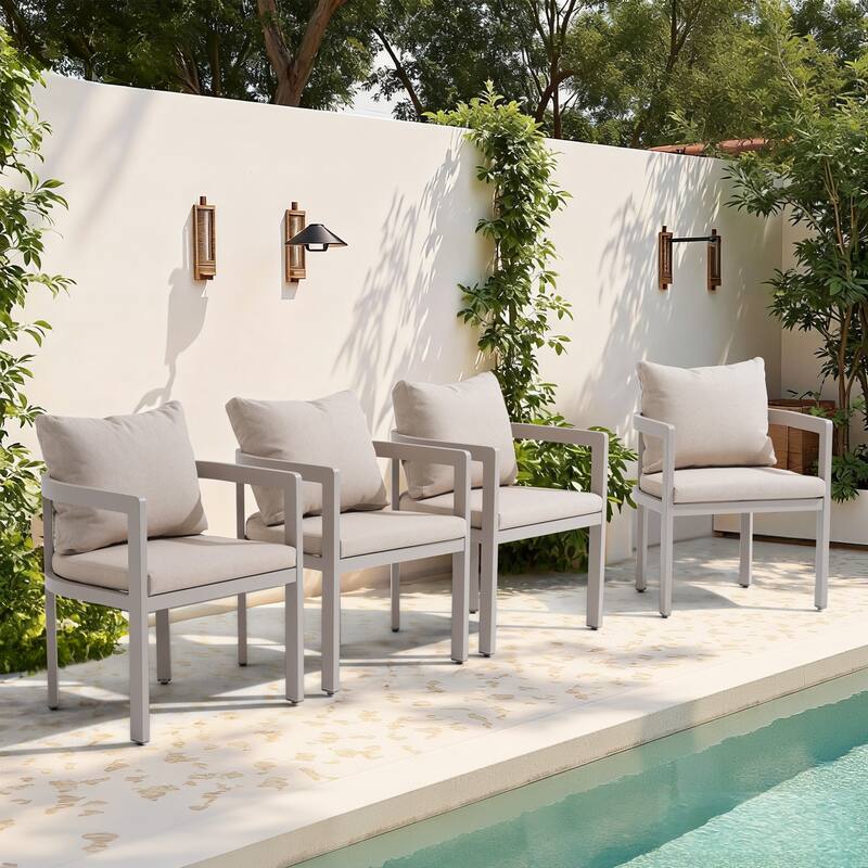 Outdoor Aluminum Dining Chairs with Cushions & Armrests