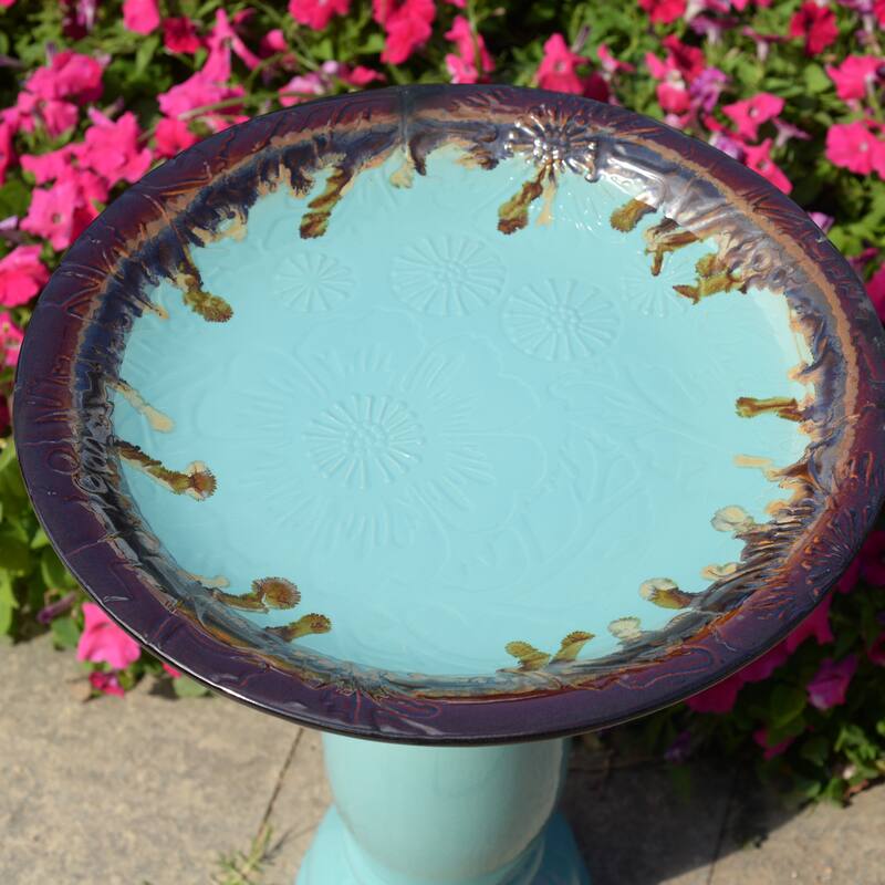 Ceramic Outdoor Garden Birdbath - 21.75" - Blue and Brown