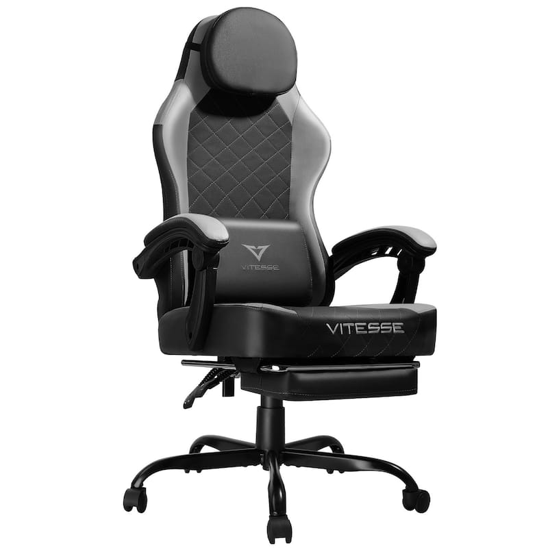 BOSSIN Ergonomic Gaming Chair – 400 lbs Support, PC/Racing Office Chair with Adjustable Swivel, Lumbar Vibration & Headrest - Grey