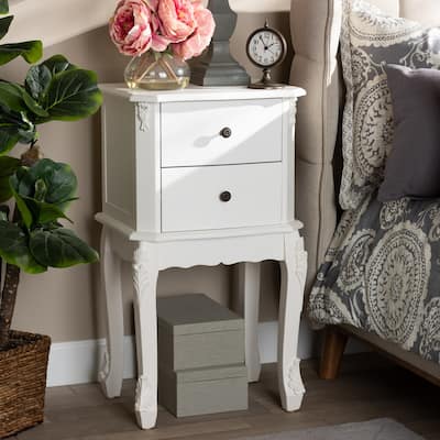French White Nightstand 2 Drawer - Bedroom Accent Table with Knobs & Classic Design