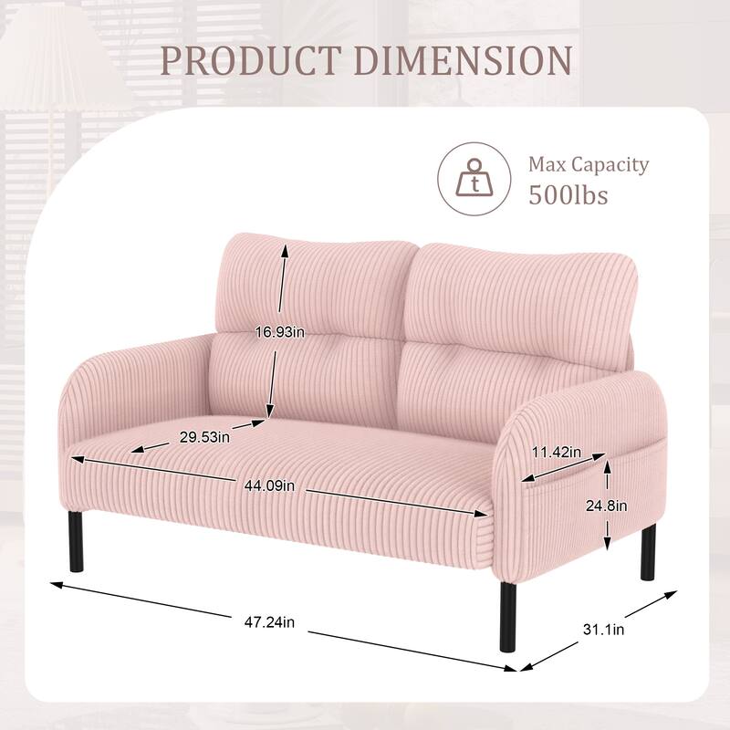 Anmytek Cozy Corduroy Monochrome Double Sofa - Versatile for Living Rooms & Bedrooms