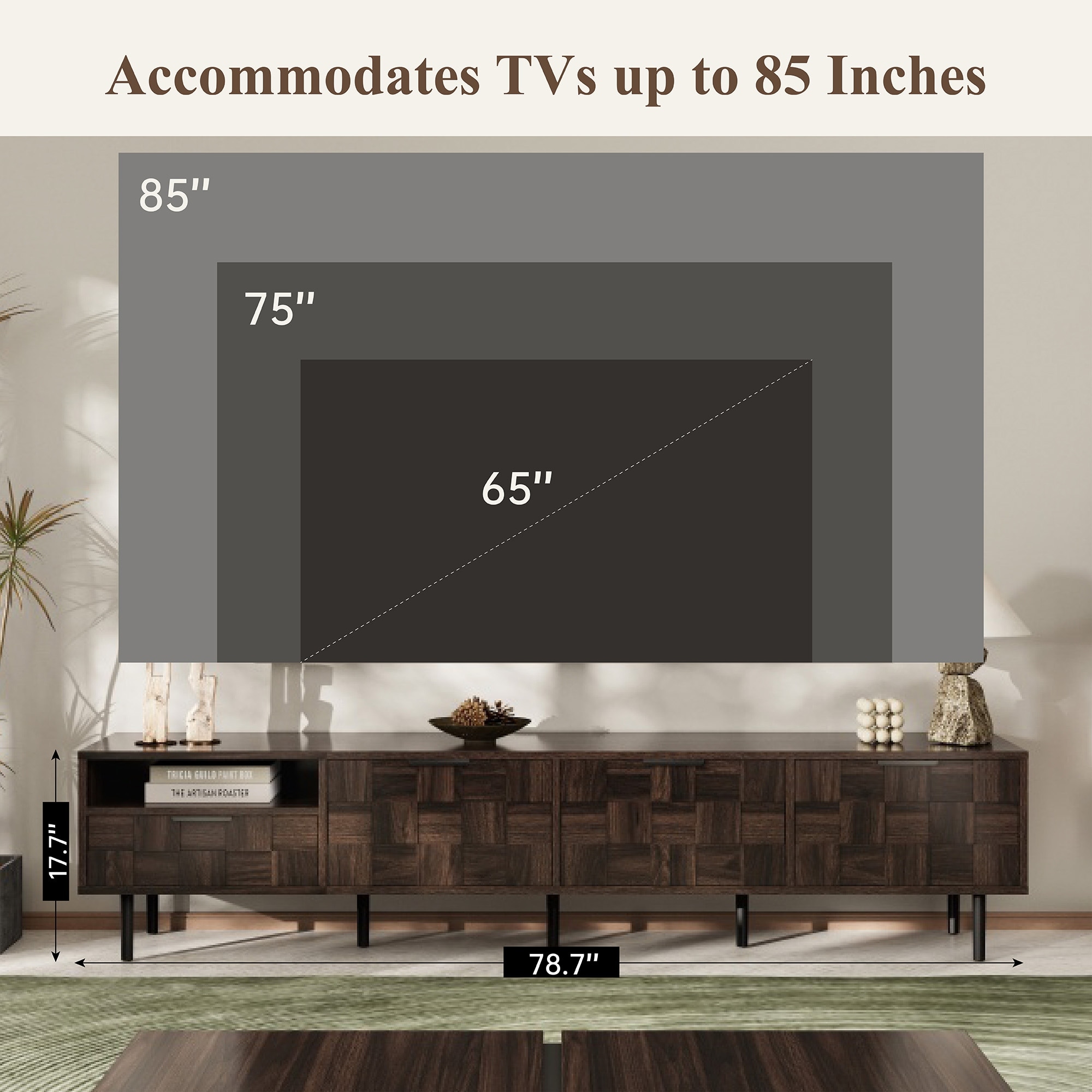 Mid Century Modern TV Stand for 65-85 Inch Televisions, Media Cabinet TV Console Table Living Room Entertainment Center