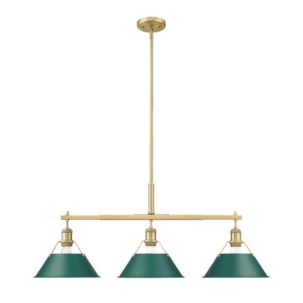 slide 2 of 4, Yep by Golden Lighting Orwell 3-light Island Light in Brushed Champagne Brass and Pine Green shade - 3 Light Linear Pendant