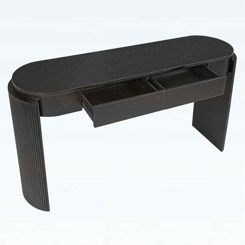 Console Table with Fluted Design,Oval Top and 2 Drawers for Entryway and Living Room