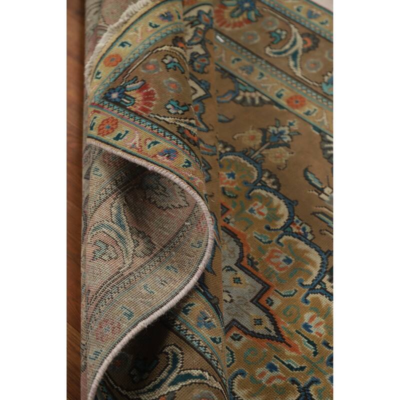 Hand Knotted Oriental 100% Wool Carpet Traditional Floral Brown Tabriz Area Rug - 6' 5'' X 4' 7''