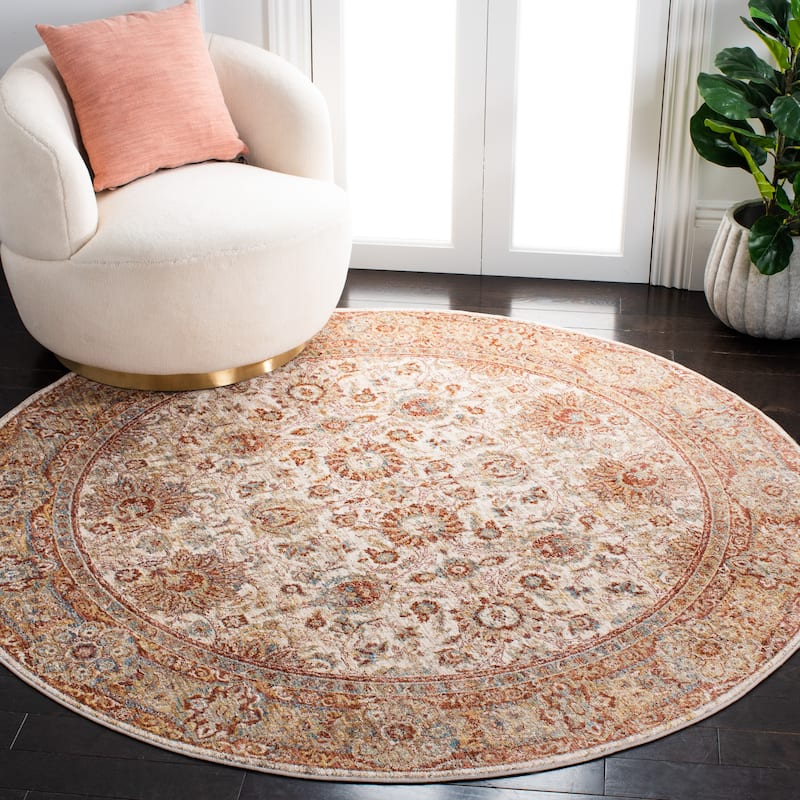 SAFAVIEH Valencia Zeinab Vintage Rug - 6'4" Round - Ivory/Rust