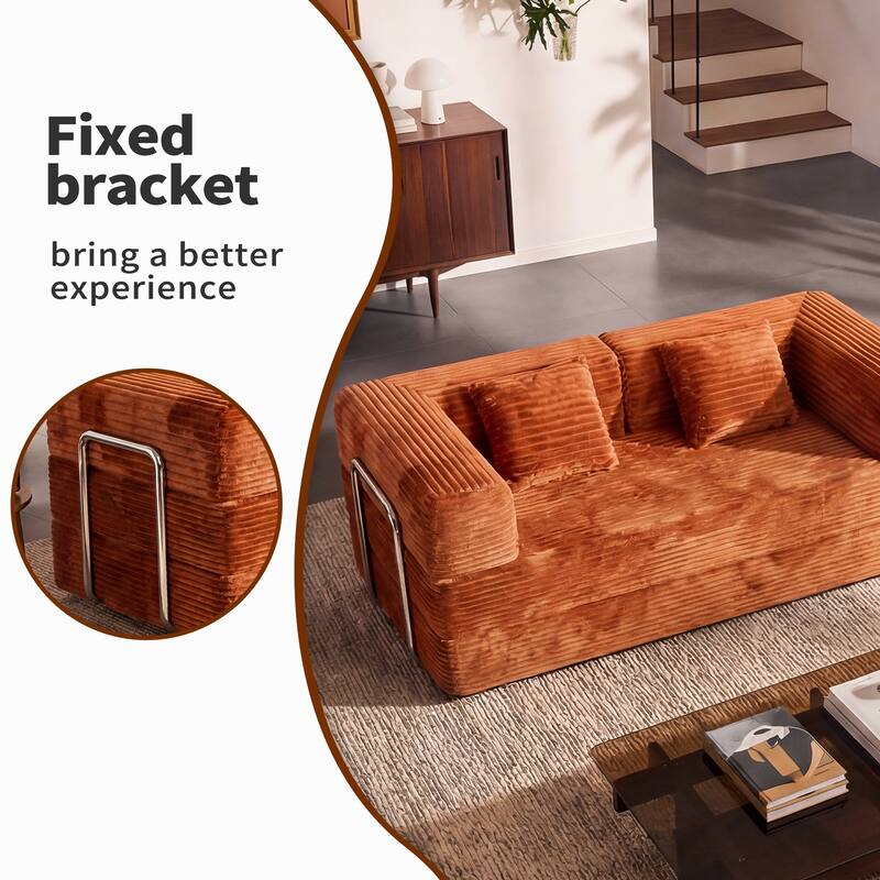 Convertible Floor Sofa Bed Boneless Corduroy Sofa, 78.7" Foldable Compressed Loveseat Lounge Sleeper 2 Seater Couches
