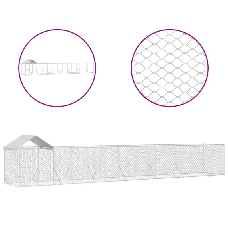vidaXL Outdoor Dog Kennel with Roof Silver Galvanized Steel